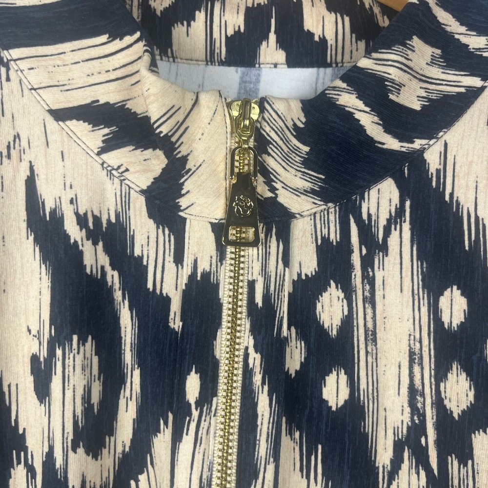 Spartina 449 Nora Half-Zip  maxi-length dress size large navy tan printed - Picture 3 of 8